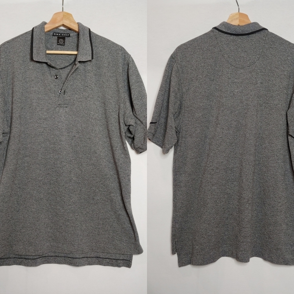 Nike Golf Polo Shirt Gray Black Cotton Polyester Blend Y2K Medium M 2007